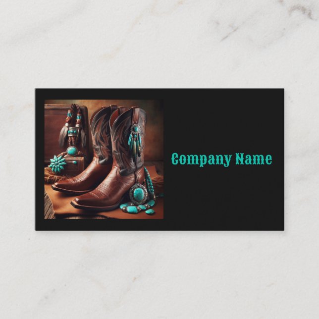 Carte De Visite Bottes de cowboy et bijoux Turquoise (Noir) (Devant)