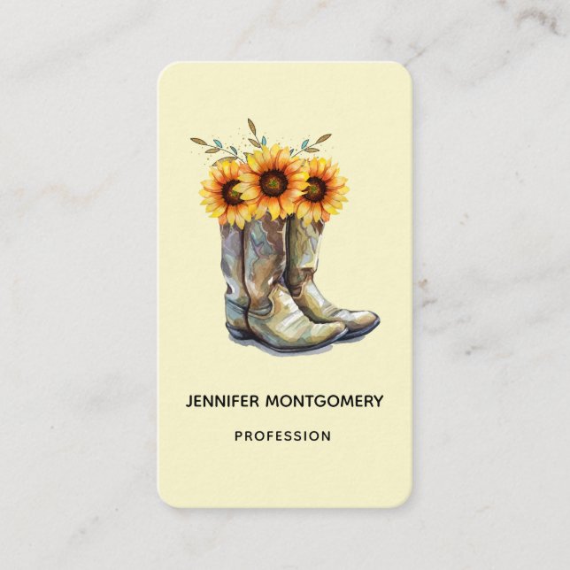 Carte De Visite Bottes rustiques Cowboy avec tournesol (Devant)