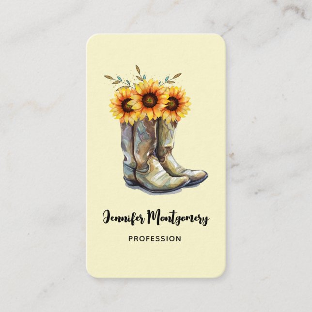 Carte De Visite Bottes rustiques Cowboy avec tournesol (Devant)