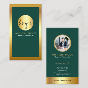 Carte De Visite Bottle Green & Golden Logo Immobilier Moderne 