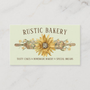 Carte De Visite Bouche à rouleaux en bois Boho vert Boulangerie de