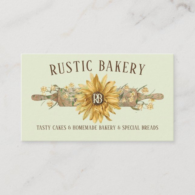 Carte De Visite Bouche à rouleaux en bois Boho vert Boulangerie de (Devant)