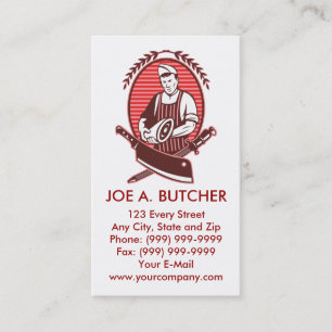 Carte De Visite Boucher avec le couteau et l'affûteuse de viande