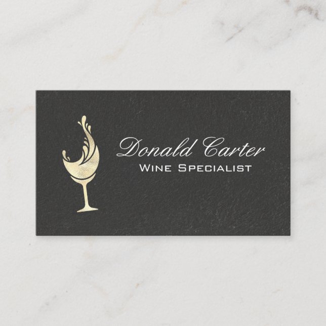 Carte De Visite Bouchon de vin Gold Foil | Marbre de texture noire (Devant)
