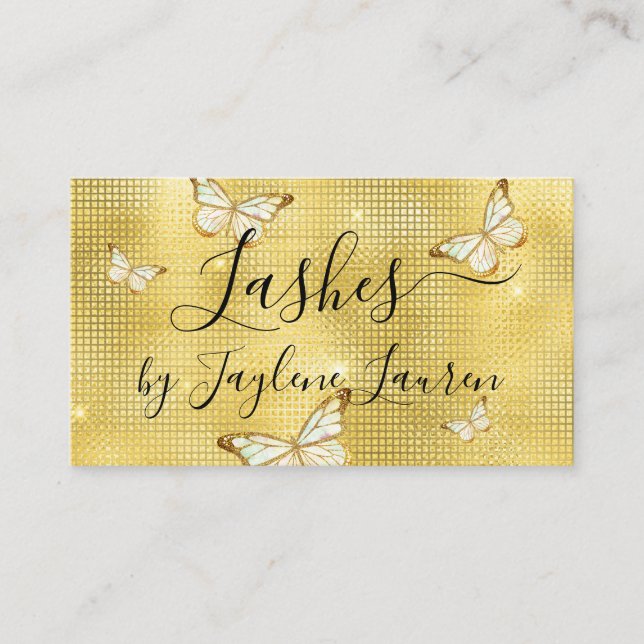 Carte De Visite Boucles de papillons de luxe glam jaune tendance (Devant)
