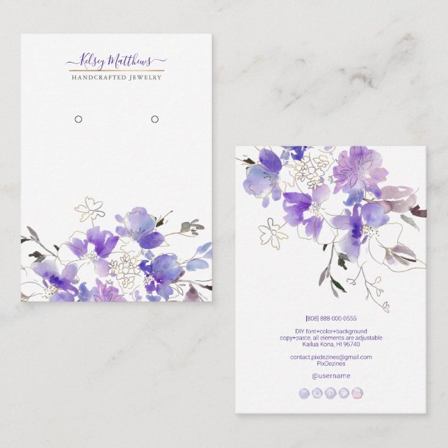 Carte De Visite Boucles d'oreilles PixDezines H2 Purple Sweetpeas (Devant / Derrière)