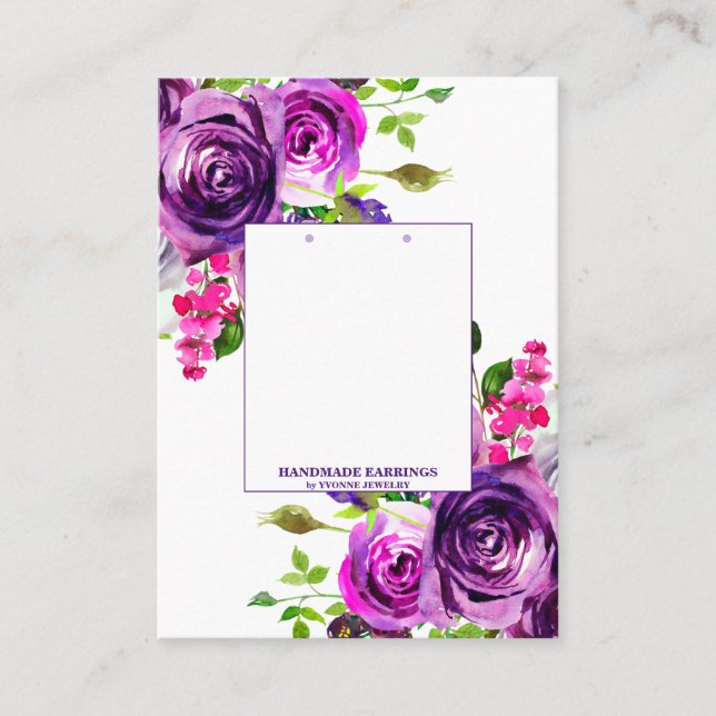 Carte De Visite Boucles d'oreilles romantiques florales pourpres A (Devant)