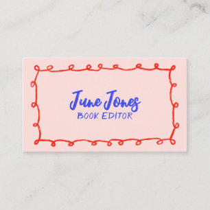 Carte De Visite Boucles faites main Doodle Whimsical Enky Rouge bl