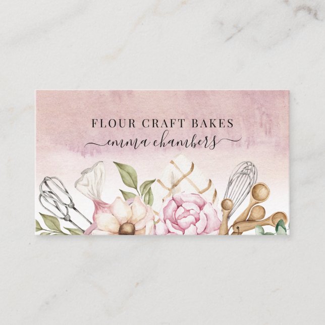 Carte De Visite Boulangerie à aquarelle Chef Baker Outils (Devant)