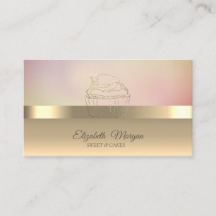 Carte De Visite Boulangerie à fraise moderne Gold Cupcake