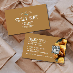 Carte De Visite Boulangerie à pâte de code QR vintage Script