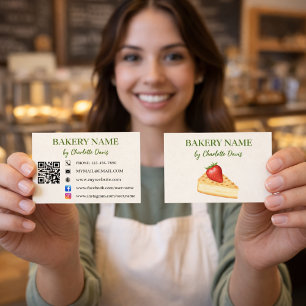 Carte De Visite Boulangerie beige crème pâtisserie QR code
