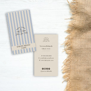 Carte De Visite Boulangerie Bleue vintage Logo Élégant rayé