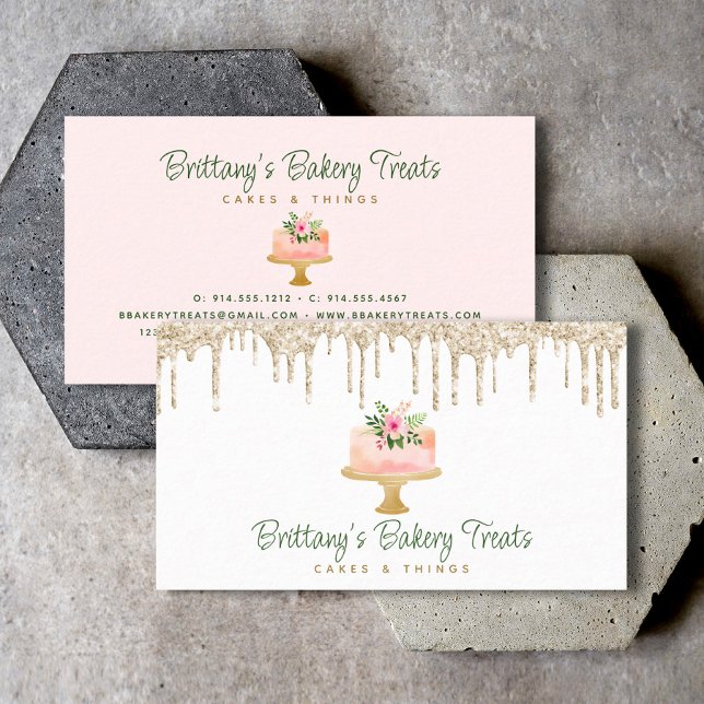 Carte De Visite Boulangerie Blush Pink Gâteau Gold Parties scintil (Créateur téléchargé)