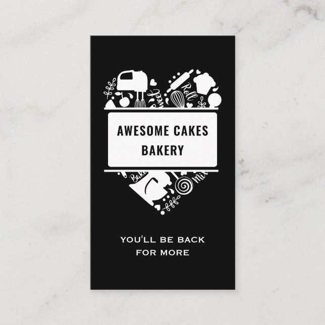 Carte De Visite Boulangerie Boulangère Noir Blanc Gâteaux Biscuits (Devant)