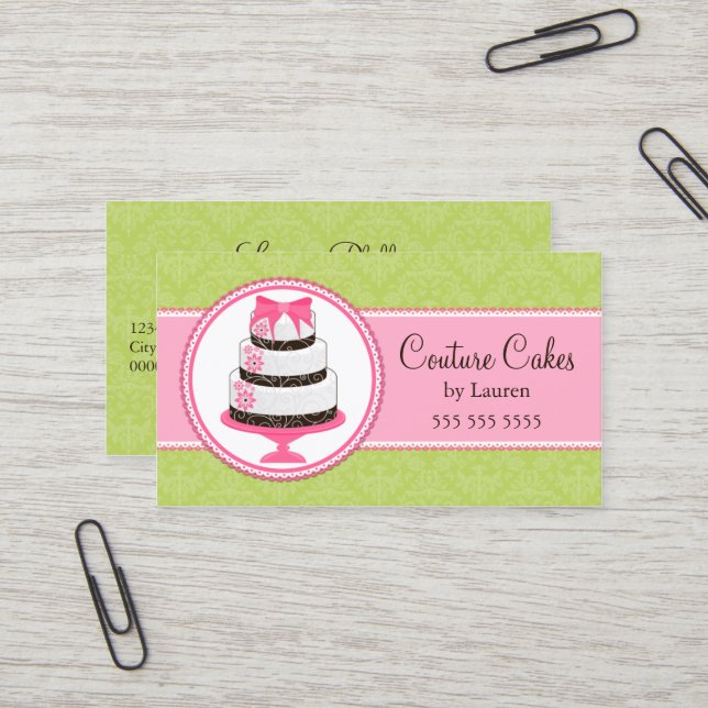 Carte De Visite Boulangerie chique de gâteau (Devant/Arrière en situation)