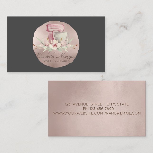 Carte De Visite Boulangerie circulaire à brosse Rose à fleurs méla (Devant / Derrière)