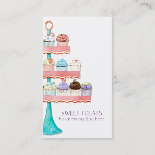 Carte De Visite Boulangerie Cupcake Aquarelle Florale Arrosage d'a (Devant)