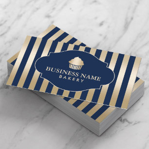 Carte De Visite Boulangerie Cupcake Classic Navy & Gold Stripes Mo