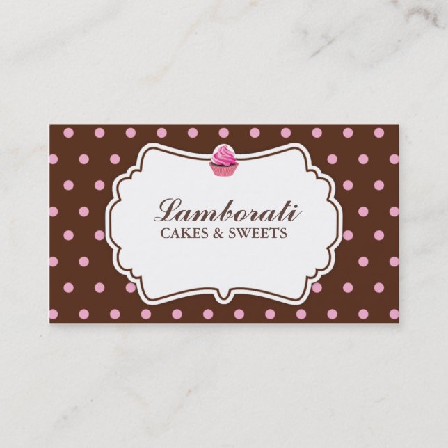 Carte De Visite Boulangerie Cupcake Élégante rose sur Motif Brown  (Devant)