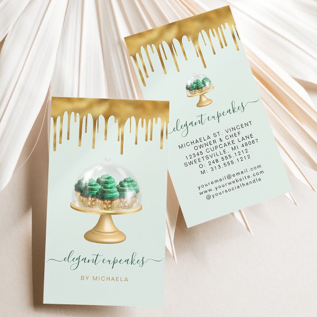 Carte De Visite Boulangerie Cupcake Emerald Green Faux Gold Foil D (Créateur téléchargé)