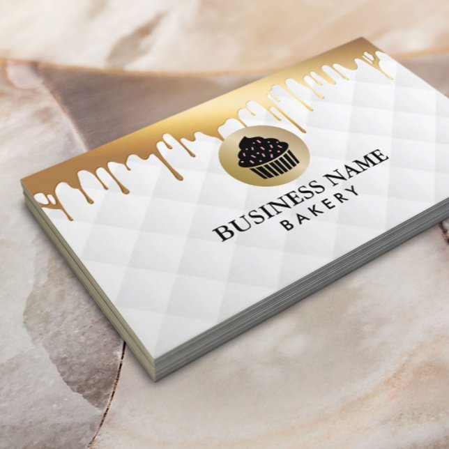 Carte De Visite Boulangerie Cupcake Logo Gold Drivers Élégant Blan (Créateur téléchargé)