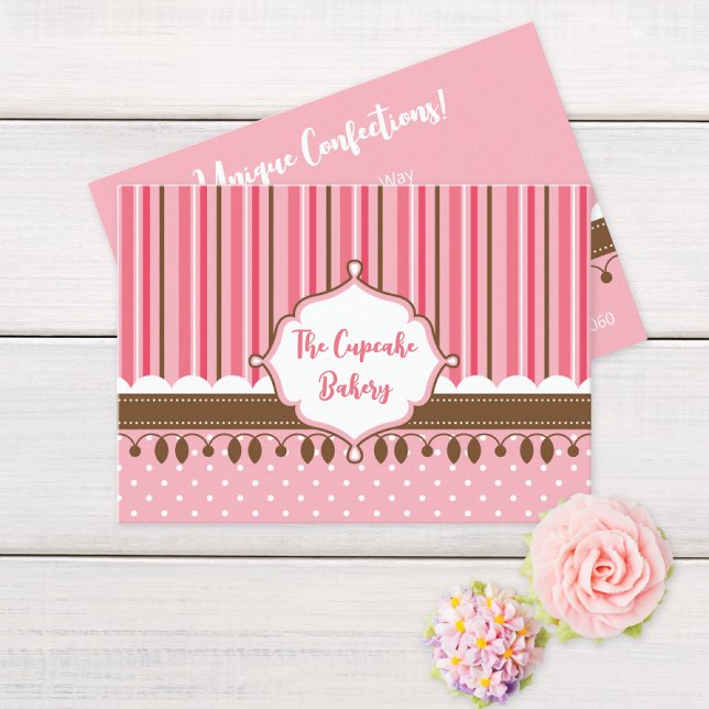 Carte De Visite Boulangerie Cupcake rayé rose Brown (Créateur téléchargé)