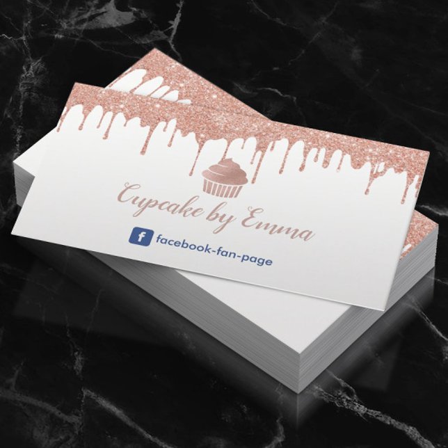 Carte De Visite Boulangerie Cupcake Rose moderne Gold Driving (Créateur téléchargé)