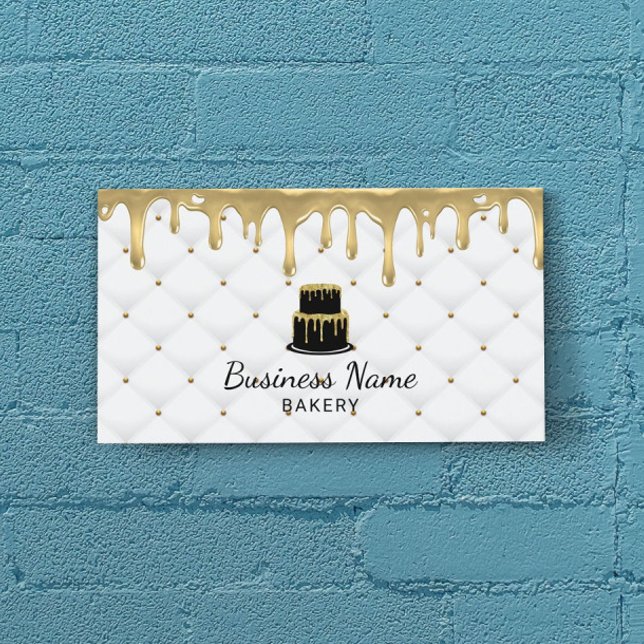 Carte De Visite Boulangerie de gâteau Glacé Gold Drift Luxury Blan (Créateur téléchargé)