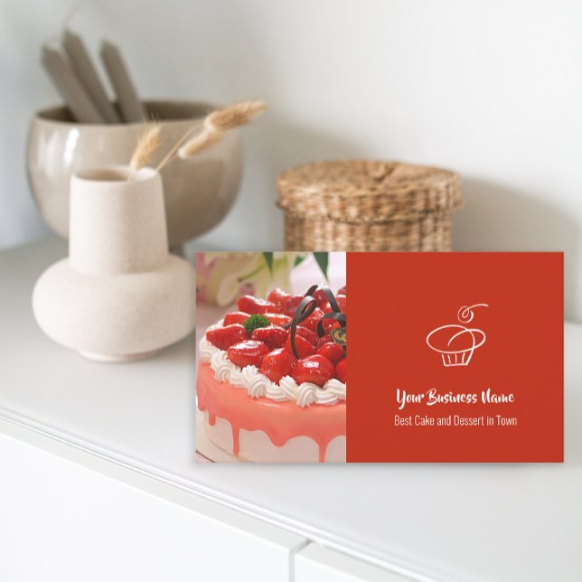 Carte De Visite Boulangerie de gâteau photo personnalisée Boutique (Custom Photo Cake Bakery Shop QR Code Business Card)