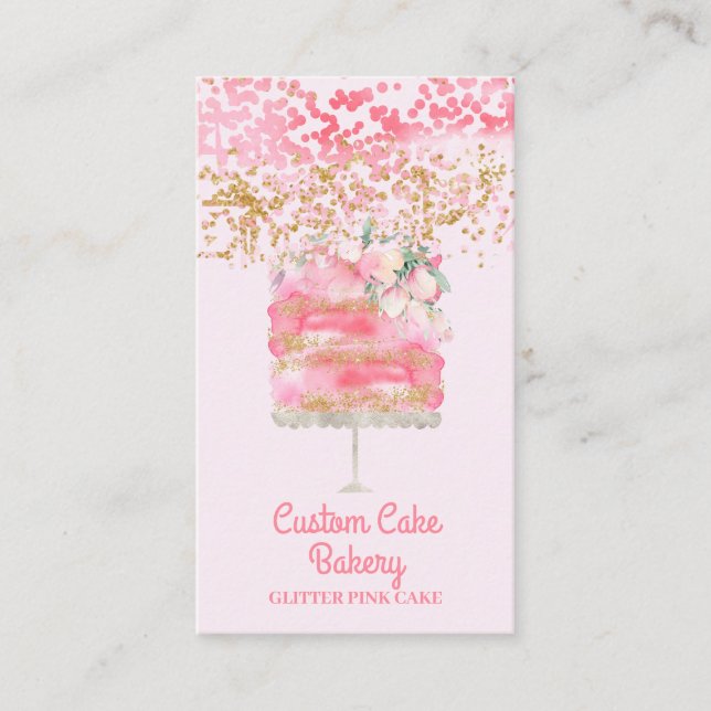 Carte De Visite Boulangerie de gâteaux Parties scintillant rose Él (Devant)