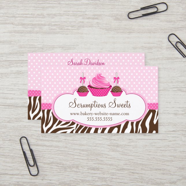 Carte De Visite Boulangerie de pâtisseries de cupcake et de gâteau (Devant/Arrière en situation)