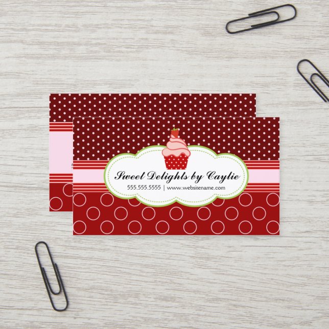 Carte De Visite Boulangerie de petit gâteau de fraise (Devant/Arrière en situation)