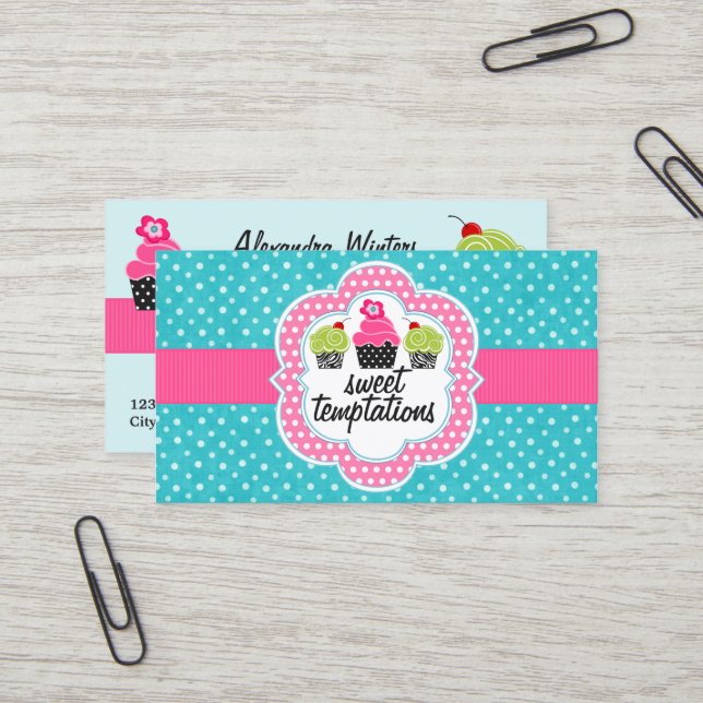 Carte De Visite Boulangerie de petit gâteau de point de polka de (Devant/Arrière en situation)
