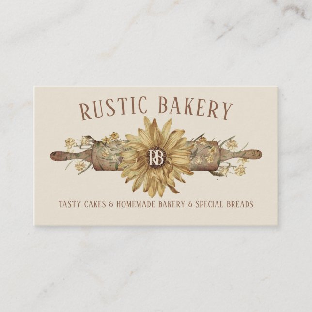 Carte De Visite Boulangerie de tournesol en bois rétro Beige (Devant)