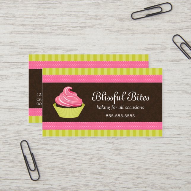 Carte De Visite Boulangerie élégante de petit gâteau (Devant/Arrière en situation)