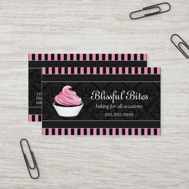 Carte De Visite Boulangerie élégante de petit gâteau de damassé (Devant/Arrière en situation)