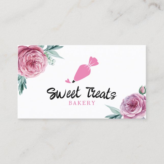 Carte De Visite Boulangerie Florale moderne Cupcake Pâtisserie Gât (Devant)