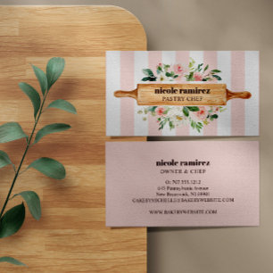 Carte De Visite Boulangerie Florale Rolling Pâtisserie rayée
