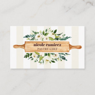 Carte De Visite Boulangerie florale Rolling Pin pâtisserie beige 