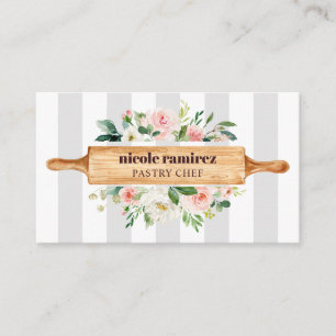 Carte De Visite Boulangerie florale Rolling Pin pâtisserie grise r