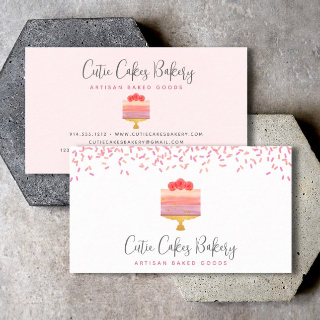 Carte De Visite Boulangerie Gâteau rose Ombre Saupoudrer Pâtisseri (Créateur téléchargé)