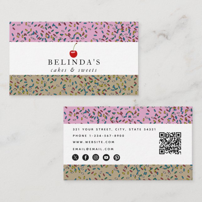 Carte De Visite Boulangerie Gâteaux et sucreries QR Code Social Me (Devant / Derrière)