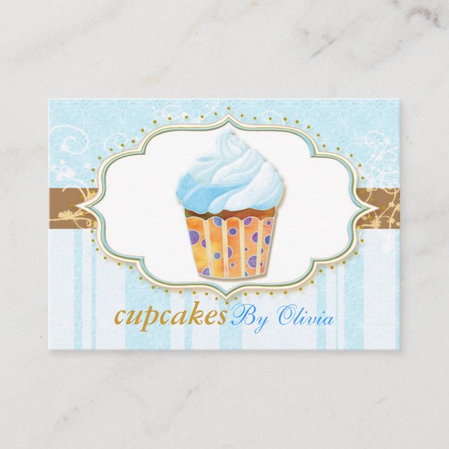 Carte De Visite Boulangerie Icy Blue Stripes Cupcake (Devant)