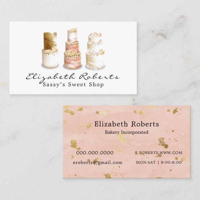 Carte De Visite Boulangerie Mariage Gâteau Or (Devant / Derrière)
