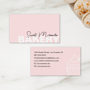Carte De Visite Boulangerie minime rose moderne Script Cupcake
