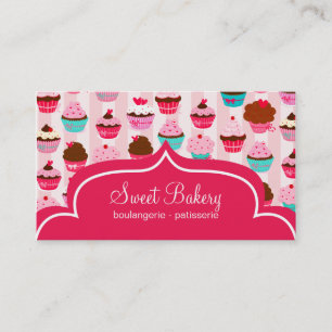 Carte De Visite Boulangerie moderne de cupcakes roses