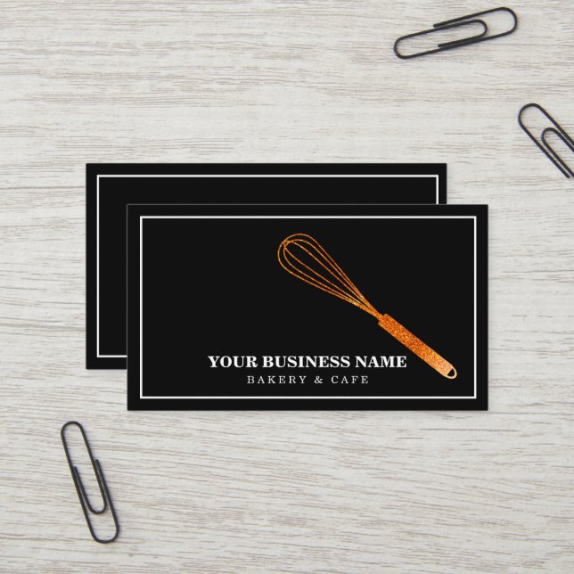 Carte De Visite Boulangerie moderne Gold Whisk (Devant/Arrière en situation)