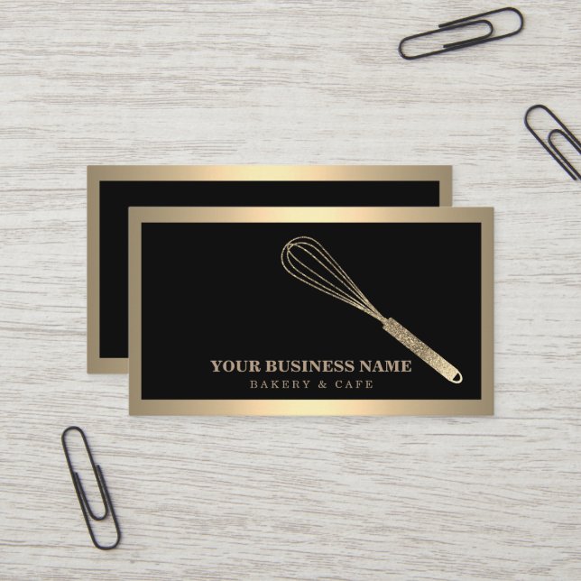 Carte De Visite Boulangerie moderne Gold Whisk (Devant/Arrière en situation)
