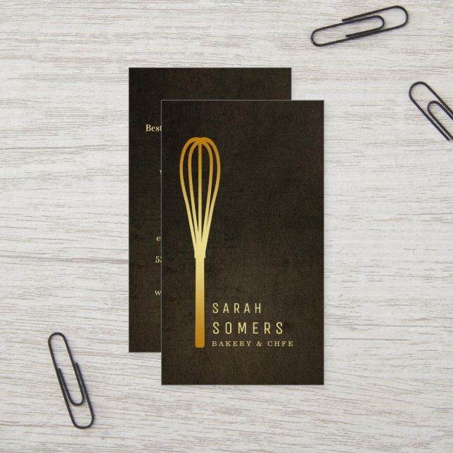 Carte De Visite Boulangerie moderne Parties scintillant d'or Whisk (Devant/Arrière en situation)